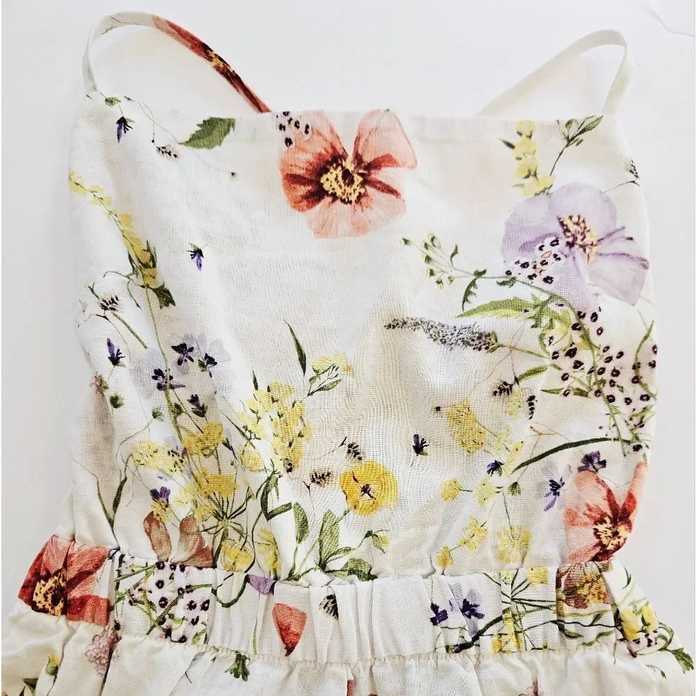 NWT H&M Linen Collection Wildflower Meadow Lace Back Square Neck Floral Romper S
